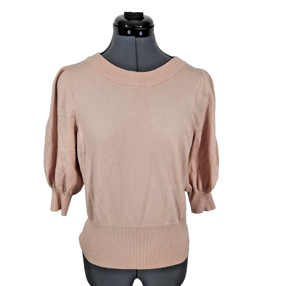 Steve Madden Womens Blush Pink Puff Sleeve Knit Top Crew Neck Size Medium